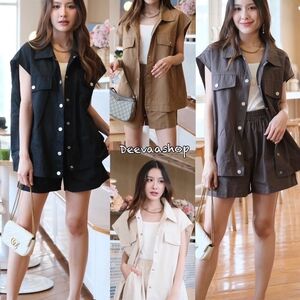 Stylish Sleeveless Button-Up Top and Shorts Set